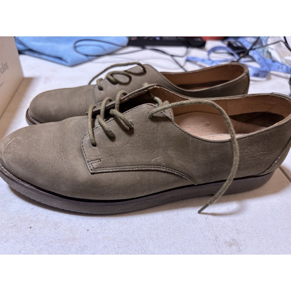 Rockport Ladies Moss Green Leather Tie Flat Shoe Sz 8‎